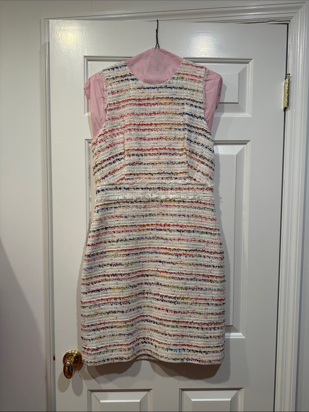 J. Crew Cream Tweed Mini Dress with Multicolor Stripes